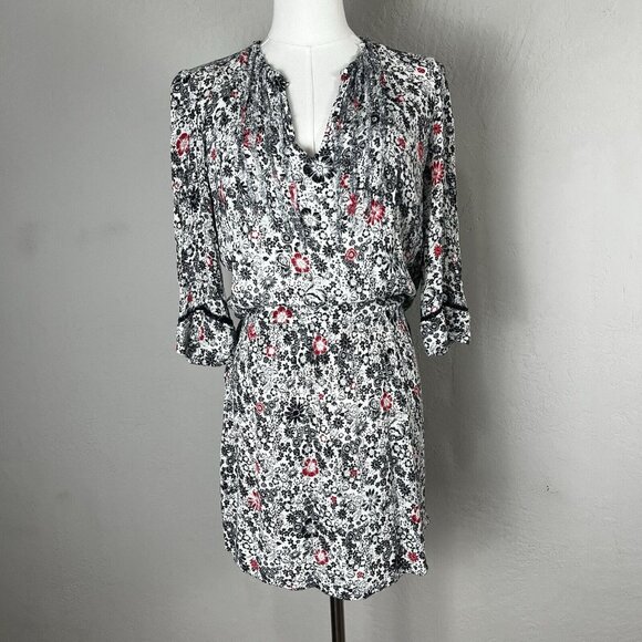 Zadig & Voltaire Mini Dress Remus White Gauze Print Floral Blouson Size Medium - Picture 1 of 10